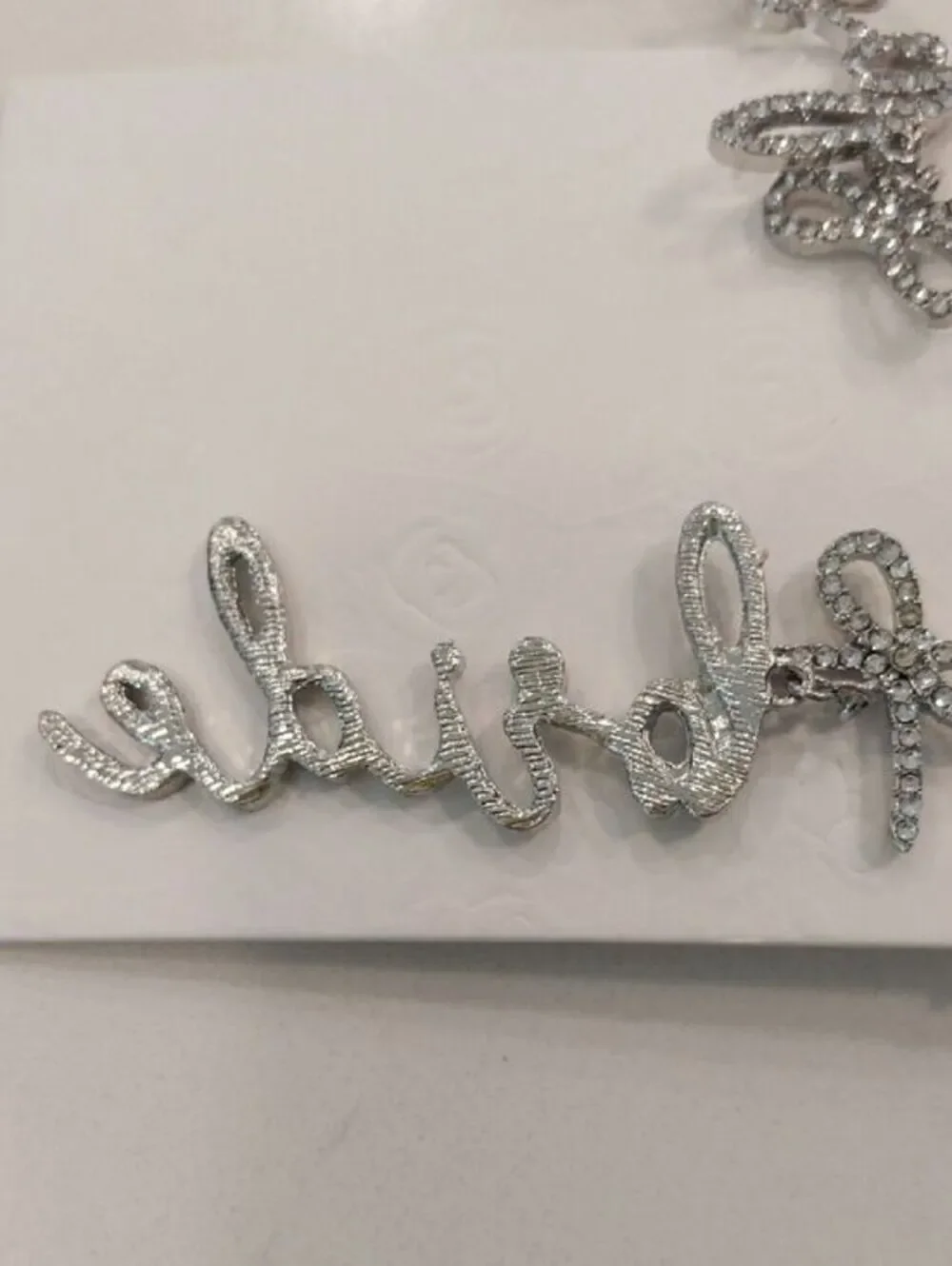 Unlisted Silver Rhinestone 'Bride' Script Dangle Earrings - Picture 4 of 6